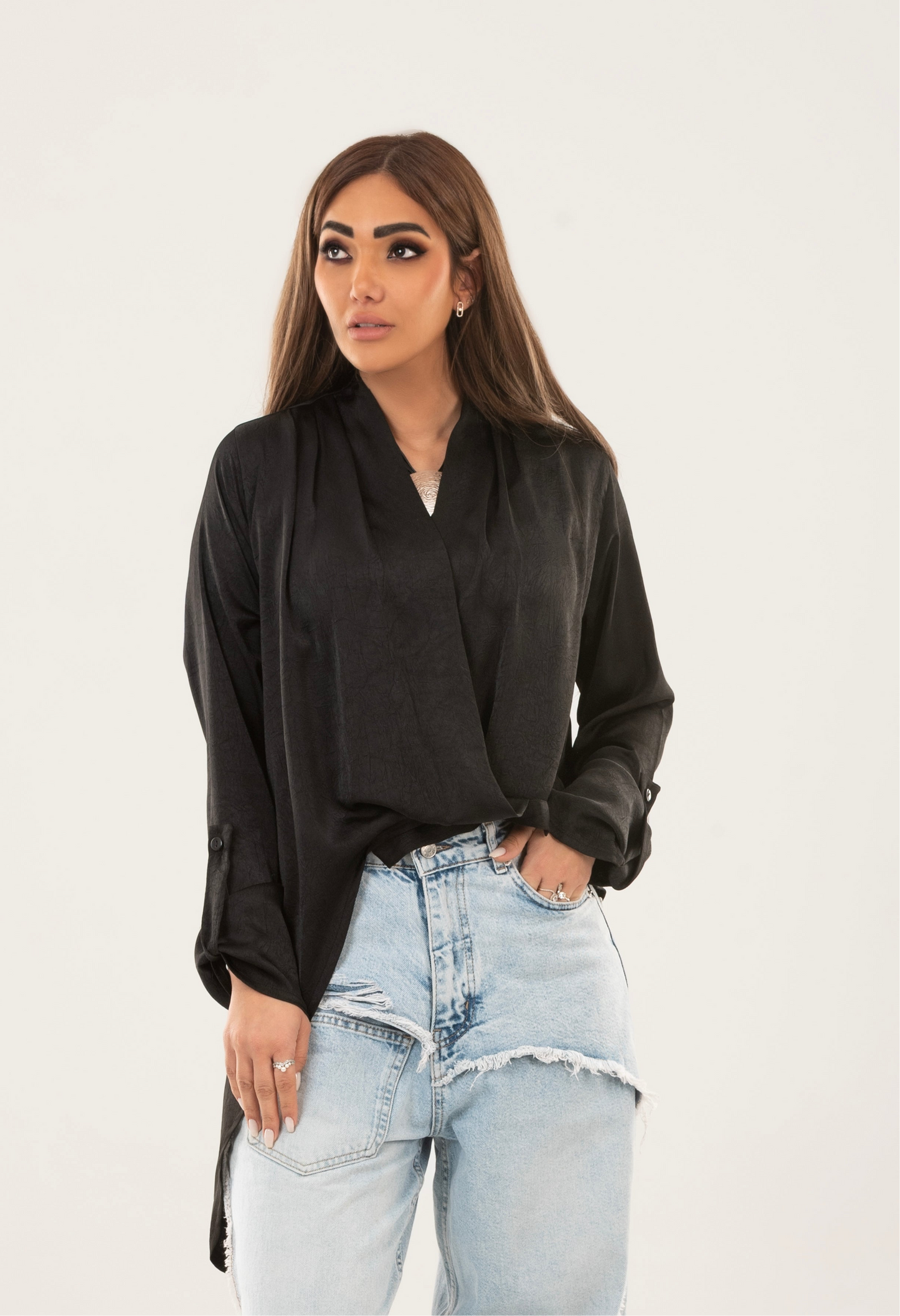 Satin asymmetrical draped top