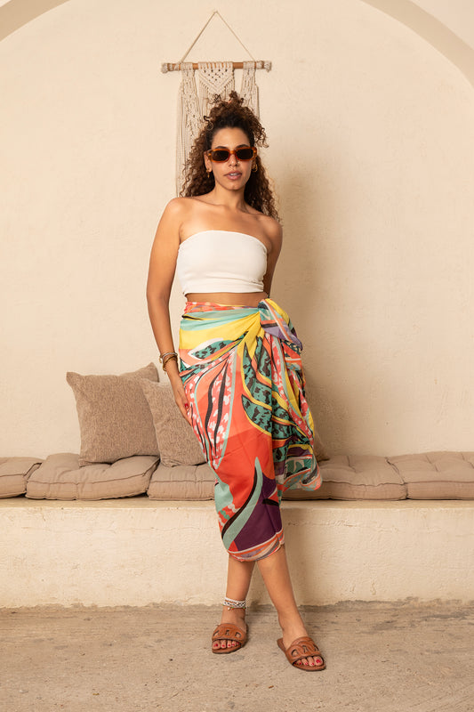 Tropical print wrap coverup